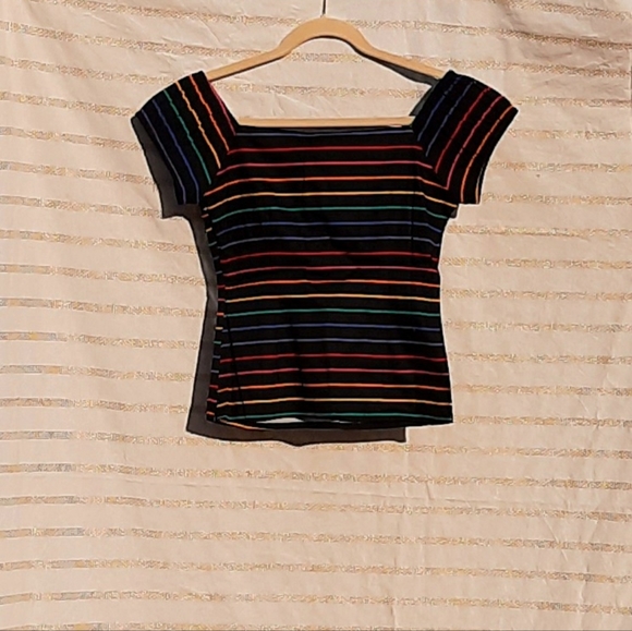 Collectif Dolores Rainbow Striped Top - Picture 3 of 4
